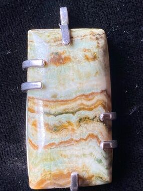 Hand Crafted Multicolor Banded Agate Rectangular Pendant - Orange, Green, Cream
